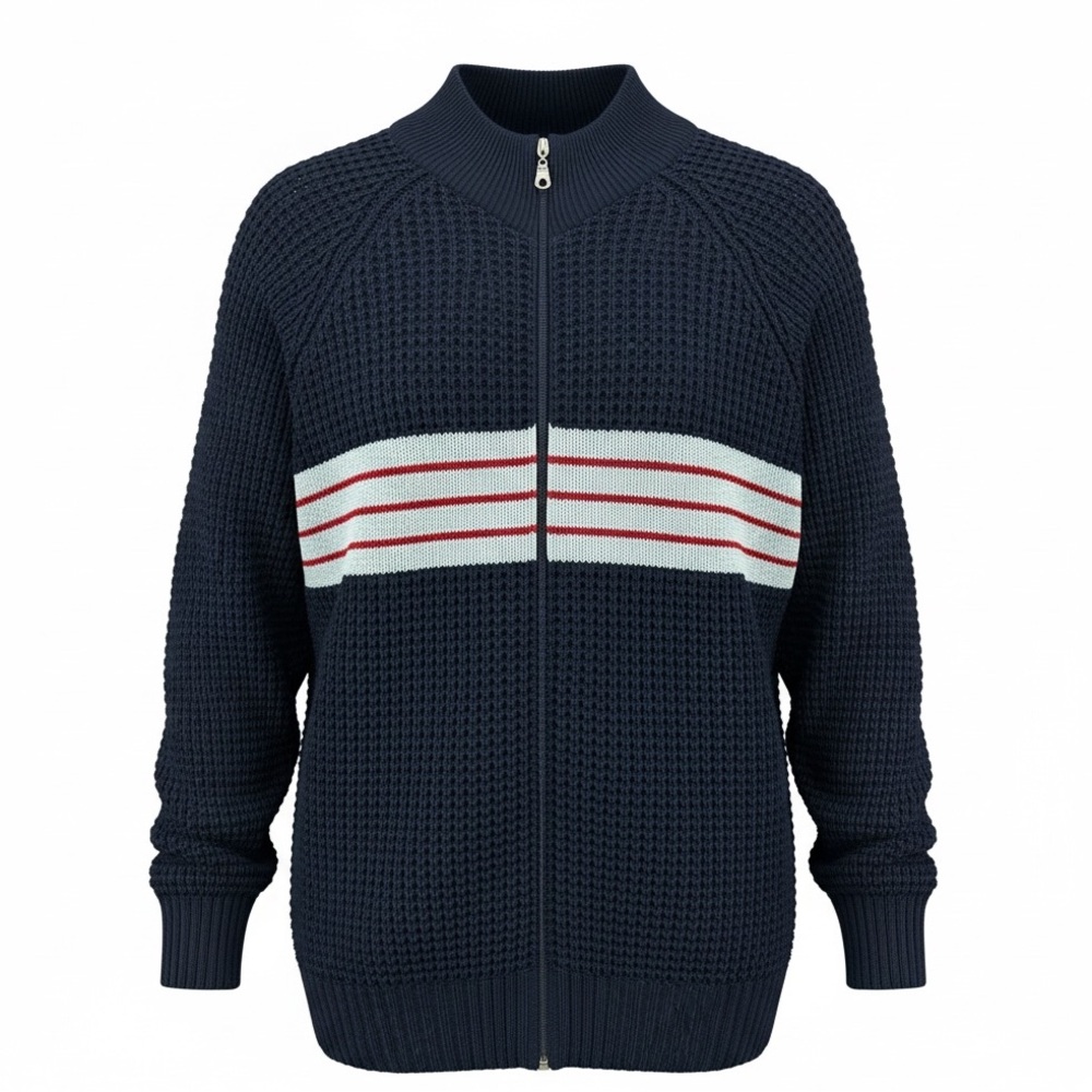 Bokura Jeans Argentina Navy Blue Wool Blend Knit Zip-Up Sweater Size Medium